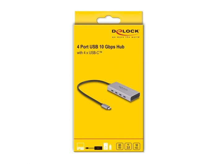 Delock 64235 Hub USB 4 ports USB-C® USB 3.2 Gen2 10 GBit/s avec fiche mâle USB-C gris 64235-3