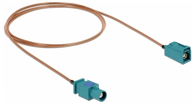 Câble Fakra mâle vers Fakra femelle, marron, longueur 1 mètre. Utilisé pour la navigation automobile et les systèmes de communication.