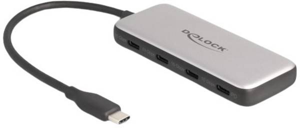 Delock 64261 Hub USB 4 ports USB-C® USB 3.2 Gen2 10 GBit/s avec fiche mâle USB-C noir, gris 64261