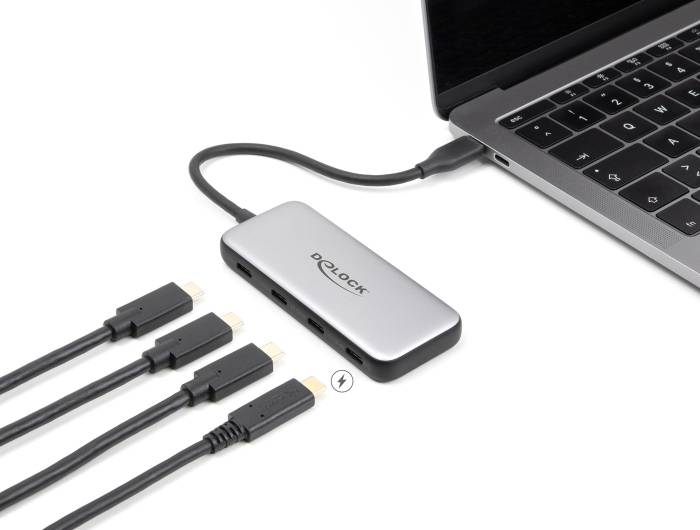 Delock 64261 Hub USB 4 ports USB-C® USB 3.2 Gen2 10 GBit/s avec fiche mâle USB-C noir, gris 64261-3