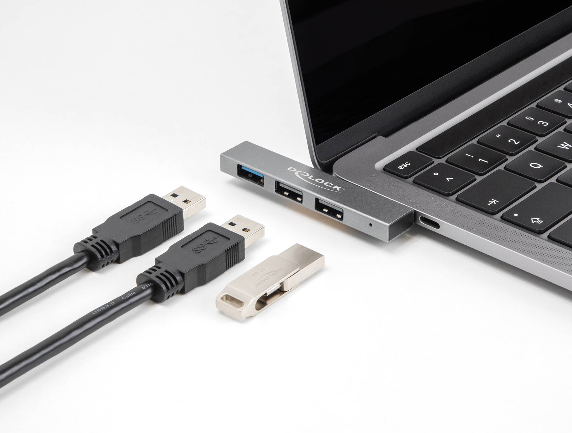 Delock 64274 Hub USB 3 ports USB-A USB 3.2 Gen2 10 GBit/s avec fiche mâle USB-C gris 64274-3