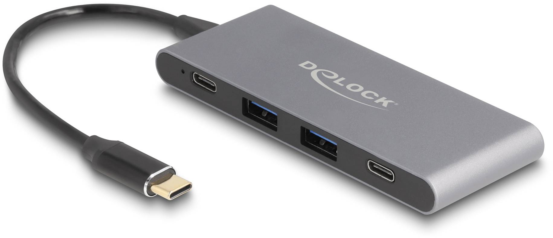 Delock 64111 Hub USB 2+2 ports USB-A, USB-C® USB 3.2 Gen2 10 GBit/s avec fiche mâle USB-C gris 64111-0