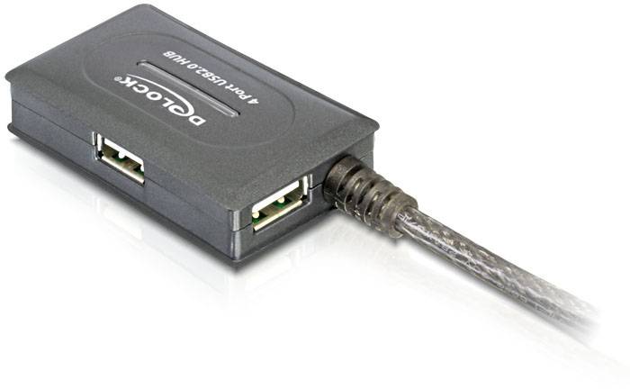 Delock 82748 Hub USB 4 ports USB-A, prise femelle DC 3,5 mm USB 2.0 480 MBit/s gris 82748-1