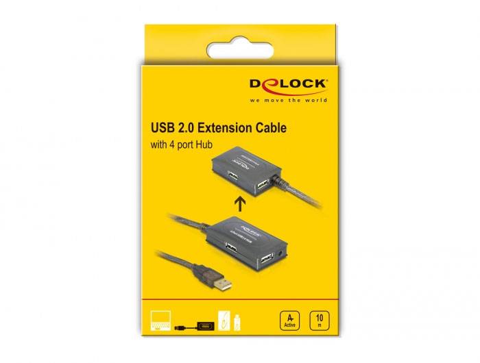 Delock 82748 Hub USB 4 ports USB-A, prise femelle DC 3,5 mm USB 2.0 480 MBit/s gris 82748-3