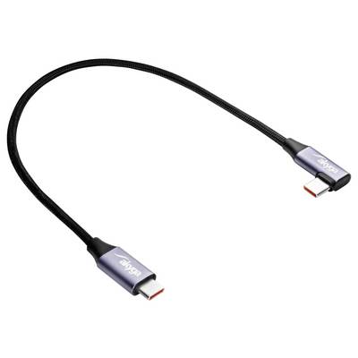 Un câble USB-C vers USB-C noir tressé avec des connecteurs argentés sur lesquels est inscrit « elyse ».