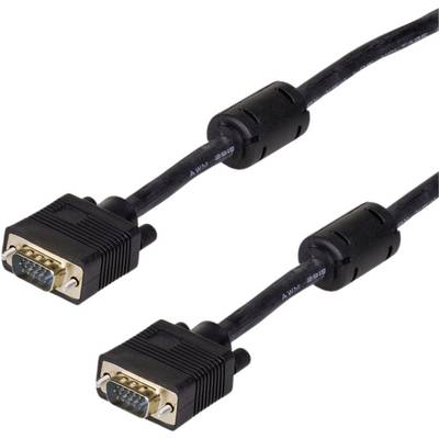 Deux câbles VGA noirs avec des connecteurs dorés, adaptés pour la connexion de moniteurs ou projecteurs plus anciens à des ordinateurs.