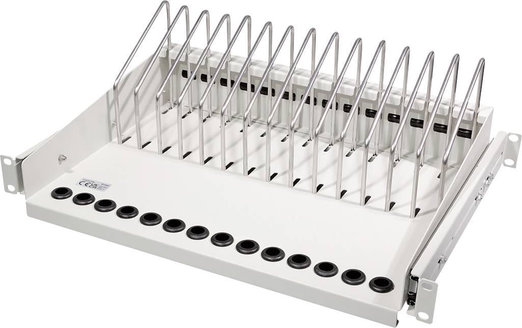 Un cadre en métal blanc avec plusieurs supports verticaux, adapté à l'organisation ou au rangement d'objets plats.