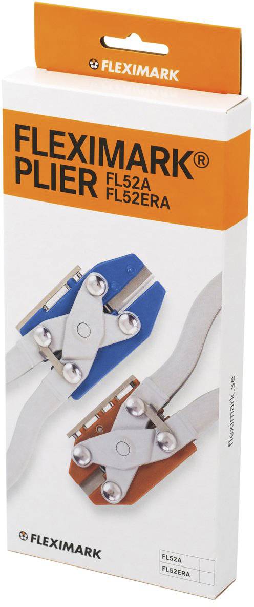 Emballage Fleximark avec l'illustration d'une pince bleue et d'une pince orange. Texte : 'FL52A FL52ERA'.