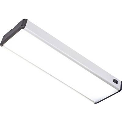 Une lampe de plafond LED rectangulaire blanche avec un interrupteur noir sur le côté.