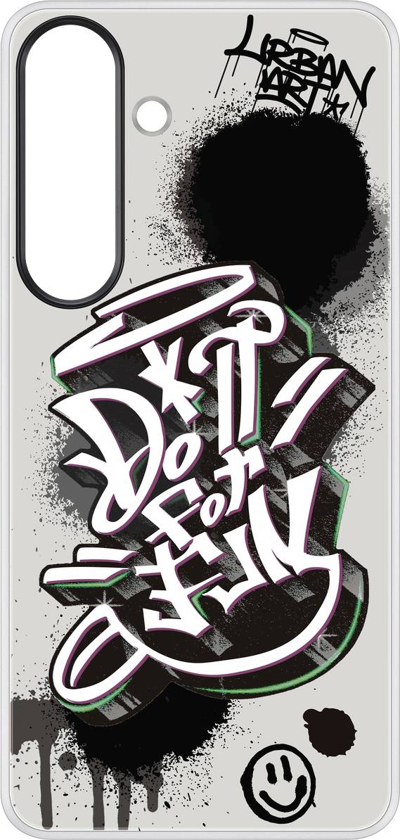 Une œuvre de graffiti avec l'inscription 'Do it for fun' en lettres stylisées sur un fond gris, accompagnée d'un visage souriant et de touches de couleur.