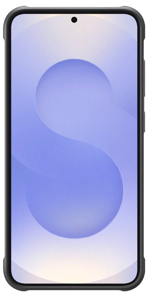 Un smartphone avec un grand écran et un cadre noir, affichant un fond d'écran bleu-violet sans détails spécifiques.