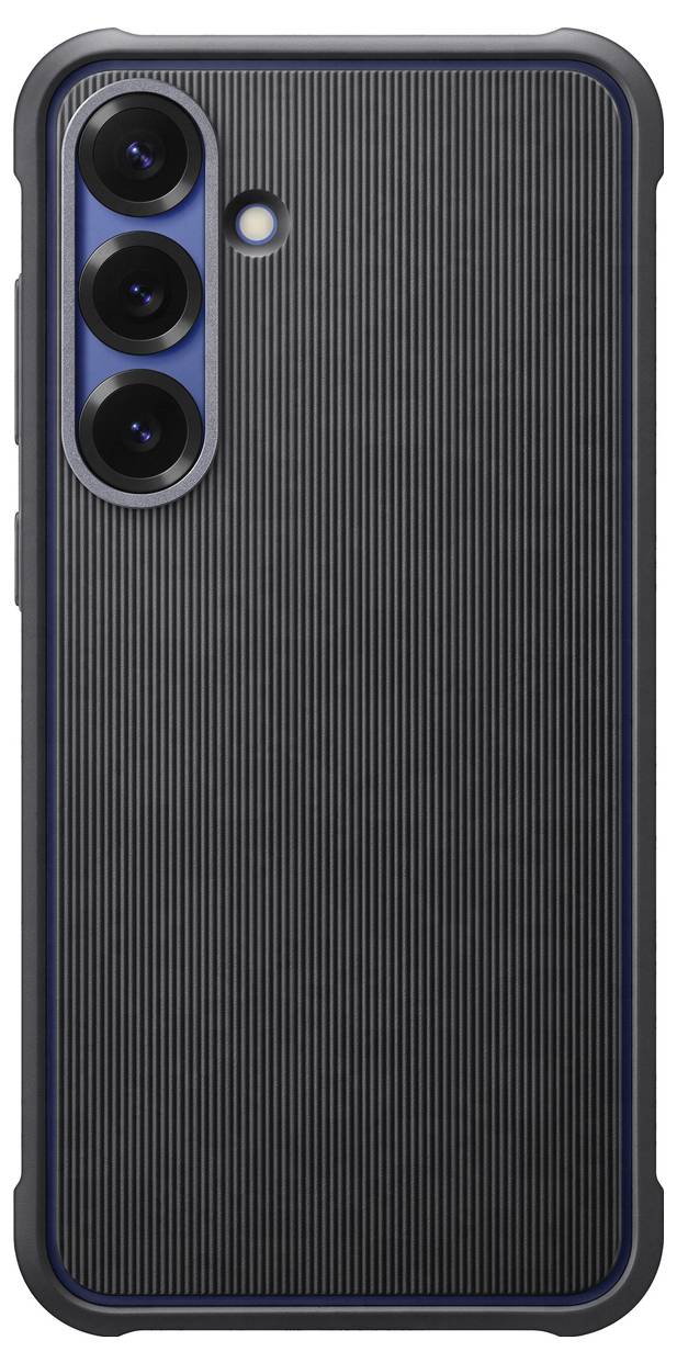 Dos de smartphone avec trois caméras verticales et boîtier structuré.