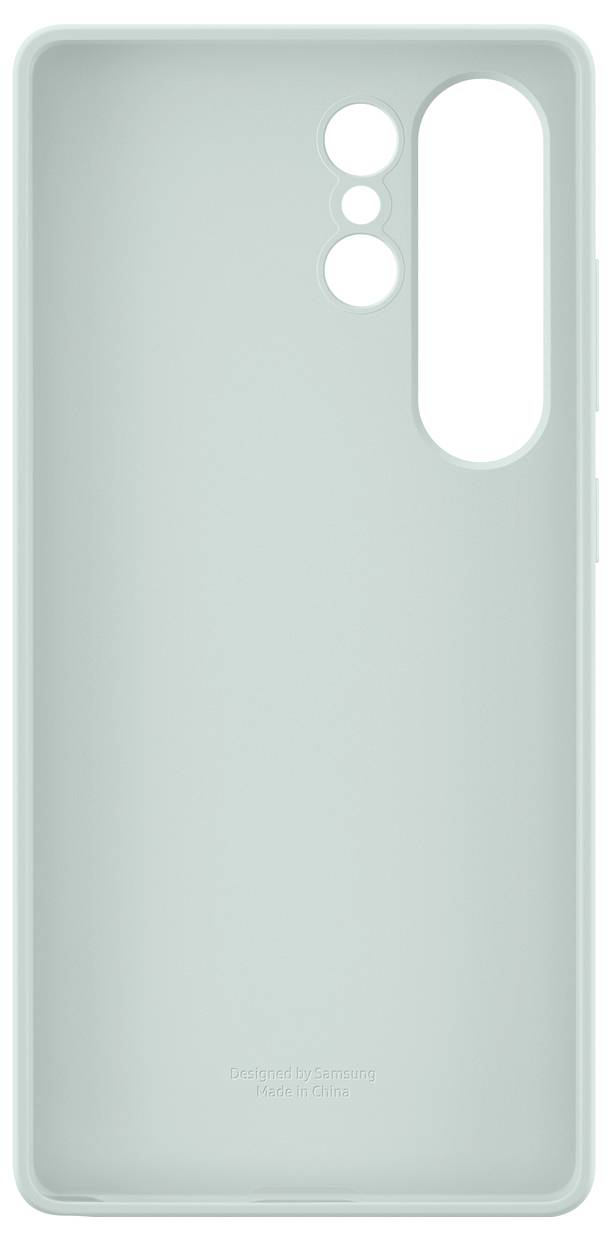 Étui pour smartphone en vert clair, adapté aux téléphones avec trois ouvertures pour caméras et flash.