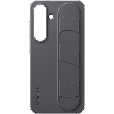 Coque de smartphone grise avec une poignée saillante et un découpage pour l'appareil photo. Logo 'Samsung' estampé en bas à gauche.