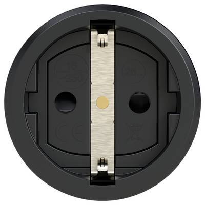 Prise ronde vue de dessus avec deux connexions latérales, marquage CE visible.