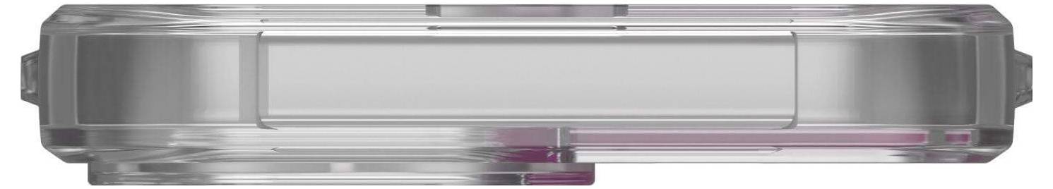 Emballage en plastique transparent rectangulaire avec un léger reflet rosé, vu de dessus.