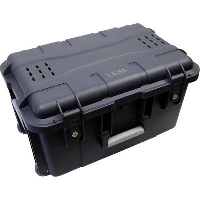 Un coffret de protection gris, robuste, avec une poignée et l'inscription « LEBA » sur le couvercle.