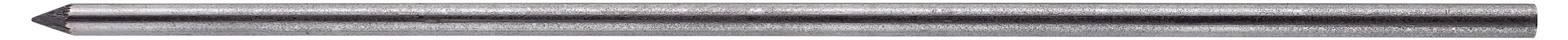 Un crayon en métal avec une pointe de graphite affûtée à gauche, montré horizontalement sur un fond clair.