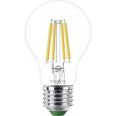 Ampoule LED avec filaments apparents et culot E27. Le nom de marque 'Philips' est gravé sur l'ampoule en verre.