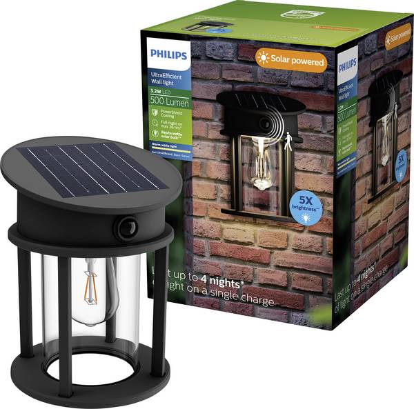 Philips LED Geri 929004633001 Applique solaire extérieure avec détecteur de mouvement  LED LED intégrée 3.2 W noir