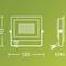 Projecteur LED avec dimensions : Largeur 130 mm, Hauteur 112 mm, Profondeur 24 mm. Vue latérale et frontale sur fond vert.
