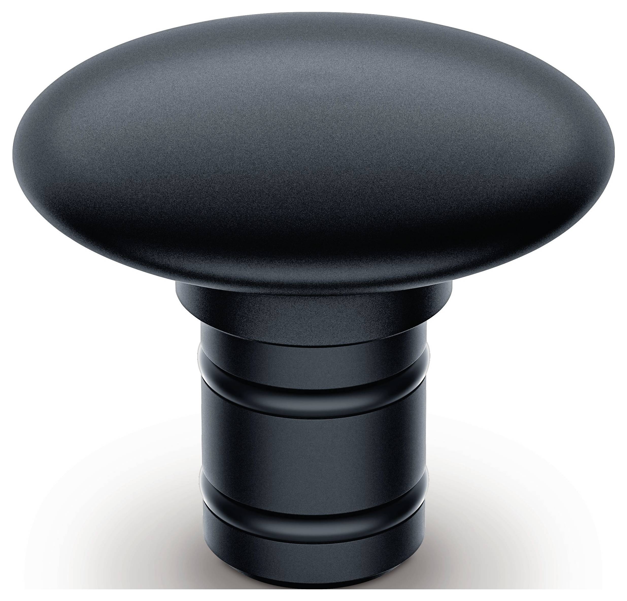Un bouton de porte rond en métal noir avec une surface brillante, conçu pour une manipulation facile et s'intégrant parfaitement à un intérieur moderne.