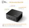 Illustration du mini PC 'CSL Narrow Box Black N100'. Présente les ports USB frontaux et décrit les emplacements internes pour SSD et DDR4 avec leurs spécifications.