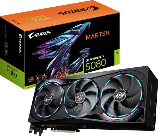 GIGABYTE AORUS GeForce RTX 5080 MASTER 16G Carte Graphique - 16GB GDDR7, 256 bits, PCI-E 5.0, 2805MHz Core Clock, 3 x Di