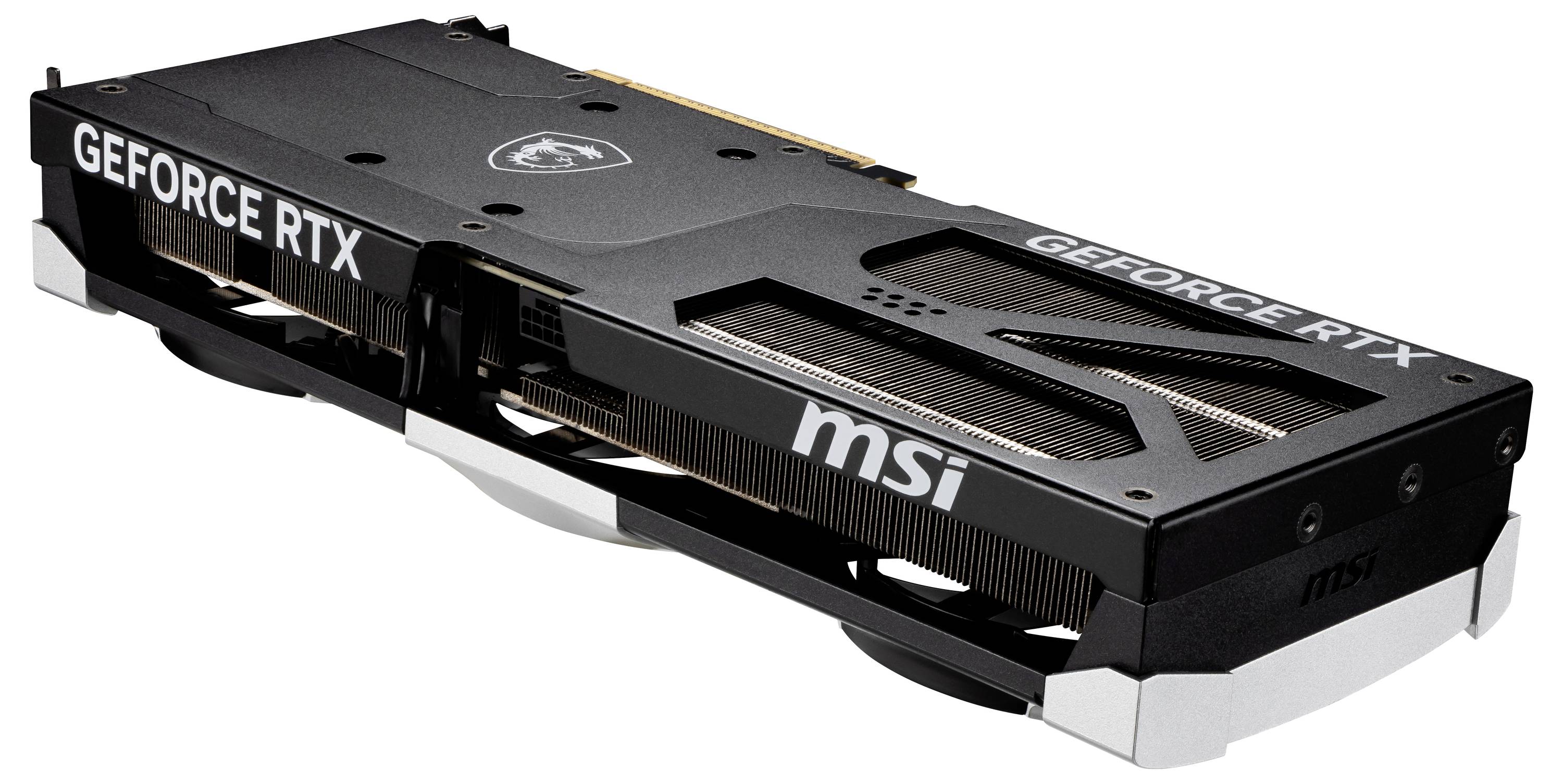 Une carte graphique noire MSI portant l'inscription 'GEFORCE RTX' et 'MSI' sur le côté. Elle est conçue pour des ordinateurs de jeux haute performance.