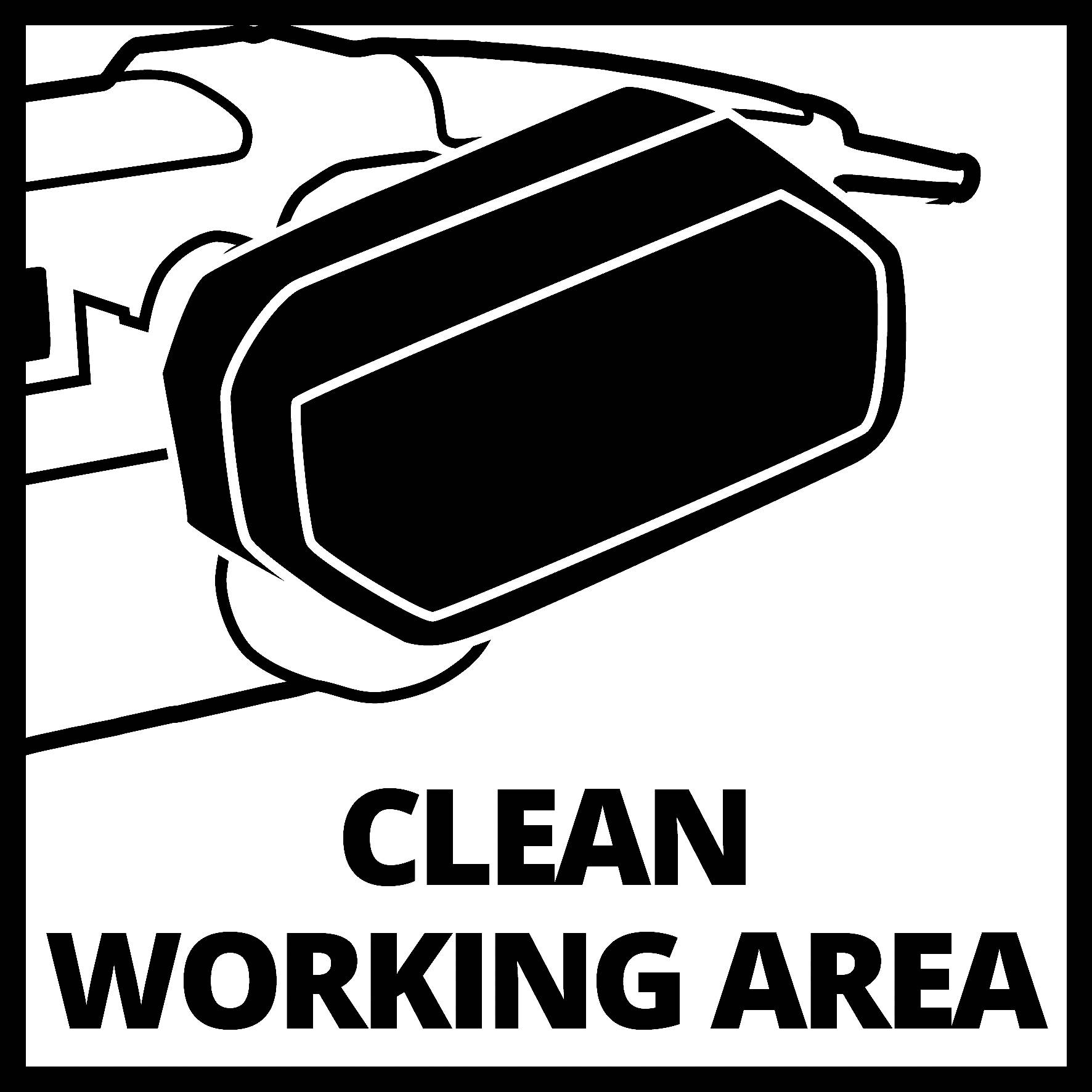 Panneau 'Zone de Travail Propre' avec une illustration stylisée d'un aspirateur.
