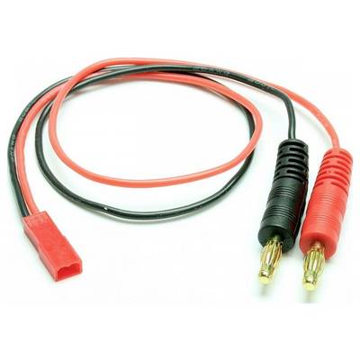 Un câble de haut-parleur rouge et un autre noir, munis de fiches bananes et d'une fiche Tamiya rouge, adaptés aux appareils audio.