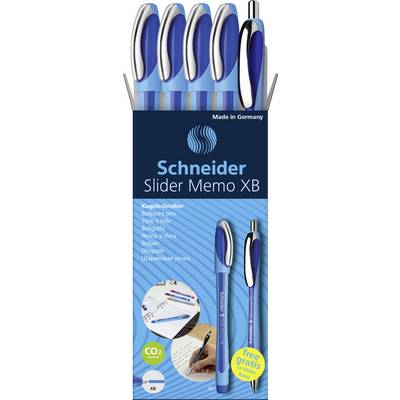 Lot de 4 stylos à bille Schneider Slider Memo XB, avec grip ergonomique et écriture fluide, fabriqués en Allemagne.