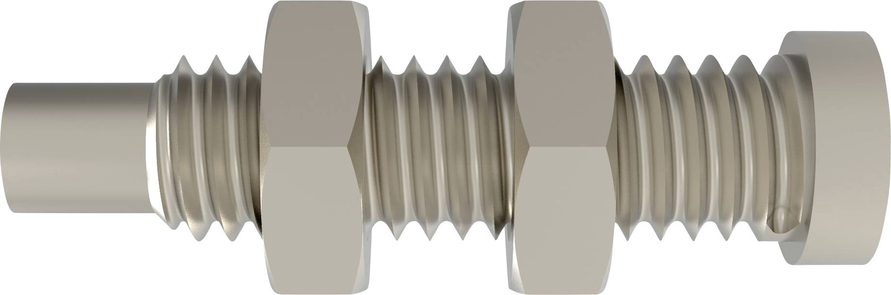 Représentation 3D d'une vis métallique à tête hexagonale et filetage, vue de côté. La vis est de couleur bronze.