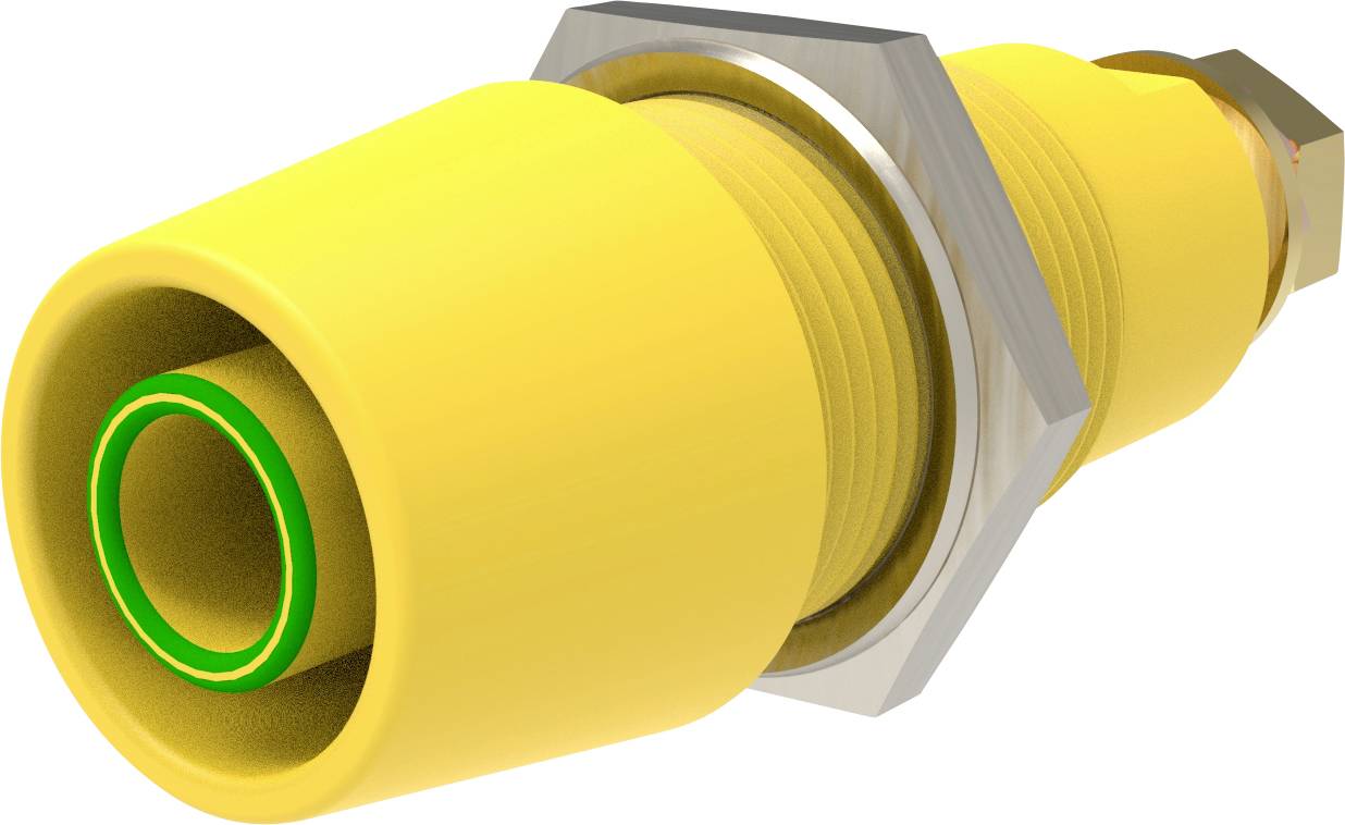 Un connecteur jaune à filetage métallique, typique des applications industrielles et des connexions électriques.