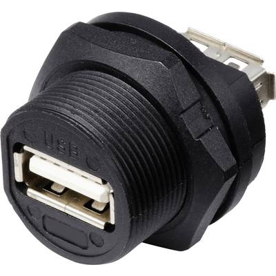 Un connecteur USB noir, montrant l'avant avec le design typique de l'emplacement rectangulaire USB.