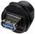 Prise USB 3.0, noire, pour montage encastré, présentant l'intérieur bleu pour un transfert de données rapide, avec filetage pour une fixation solide.
