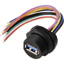 Prise USB 3.0 pour montage arrière avec fil IP67 (filetage), câble 0,1 m TC-E13T-FU3-PWF-0.2PV Câble en plastique étanch