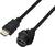 Câble HDMI noir avec une fiche standard d'un côté et un connecteur étanche de l'autre côté.