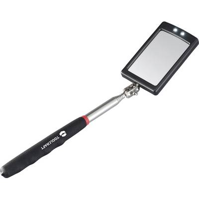 Un miroir d'inspection télescopique avec des lumières LED sur le bord supérieur, utilisé pour visualiser des zones difficiles d'accès.