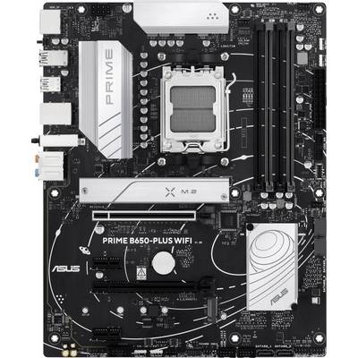 Carte mère 'ASUS Prime B650-Plus WIFI' avec socket, emplacements RAM et emplacements PCIe ; adaptée aux processeurs modernes et aux extensions.