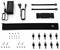 Kit d'alimentation avec câbles, vis, serre-câbles et supports, conçu pour le raccordement et la fixation d'appareils électroniques.