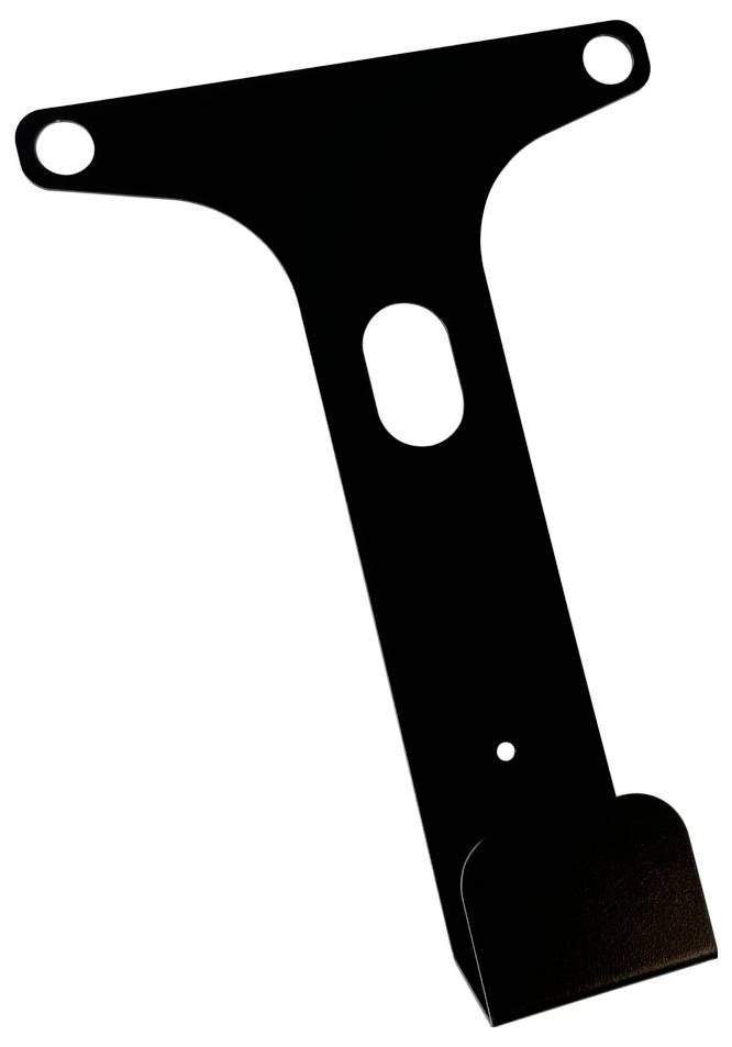 Un support métallique noir en forme de T, muni de deux trous de fixation supérieurs et présentant un évidement ovale au centre.