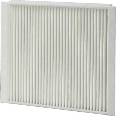 Filtre à air avec un motif plissé blanc dans un cadre rectangulaire, utilisé pour purifier l'air dans les appareils ménagers ou les véhicules.