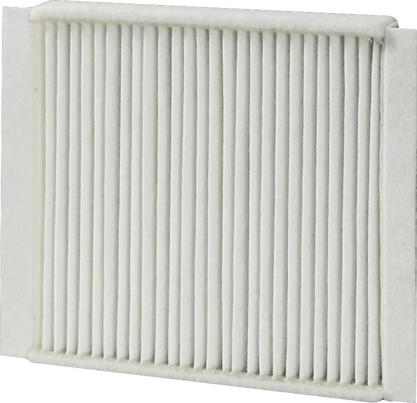 Un filtre à air rectangulaire blanc à lamelles verticales, utilisé pour purifier l'air dans les climatiseurs ou les aspirateurs.