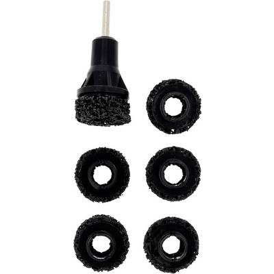 Un ensemble de six embouts de brosses de nettoyage noirs, dont un avec un adaptateur, convenant au nettoyage de surfaces.