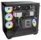Un PC gaming avec des ventilateurs, une carte graphique et un refroidisseur de processeur à rétroéclairage RGB de Be Quiet! dans un boîtier à tour en verre.