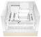 Un boîtier PC vide, blanc, au design cubique, doté de plusieurs baies et d'ouvertures pour ventilateurs et câbles, prêt à être assemblé.