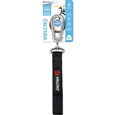 Ensemble 'VELCRO Easy Hang' avec crochets mousquetons, supporte jusqu'à 30 kg, idéal pour suspendre des objets. L'emballage illustre l'utilisation du produit.