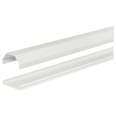 Un profil en plastique blanc de forme rectangulaire, divisé en deux parties : à gauche une partie de couverture et à droite une base plate.