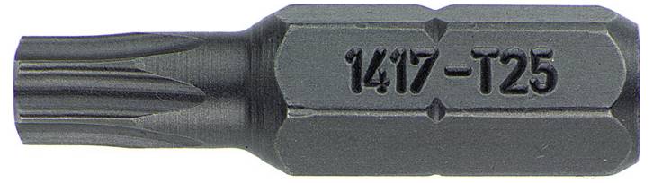 Embout avec profil Torx, marqué '1417-T25'. Utilisé pour fixer des vis à tête Torx correspondante.